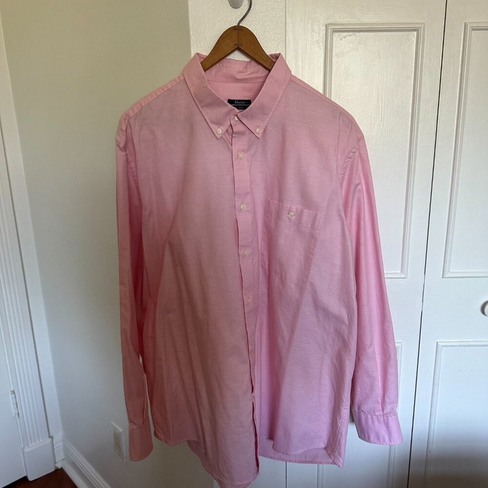 Dustin Essentials Men’s Pink Button-Down Shirt Size XL 100% Cotton